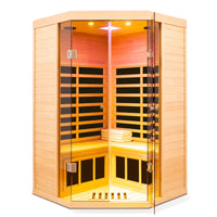 2-Person Corner Far Infrared Sauna Room - Hemlock Wood, Deluxe Transparent Glass Front, Large Capacity Home Sauna