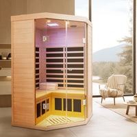 2-Person Corner Far Infrared Sauna Room - Hemlock Wood, Deluxe Transparent Glass Front, Large Capacity Home Sauna — product view 3