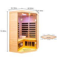 2-Person Corner Far Infrared Sauna Room - Hemlock Wood, Deluxe Transparent Glass Front, Large Capacity Home Sauna — product view 6