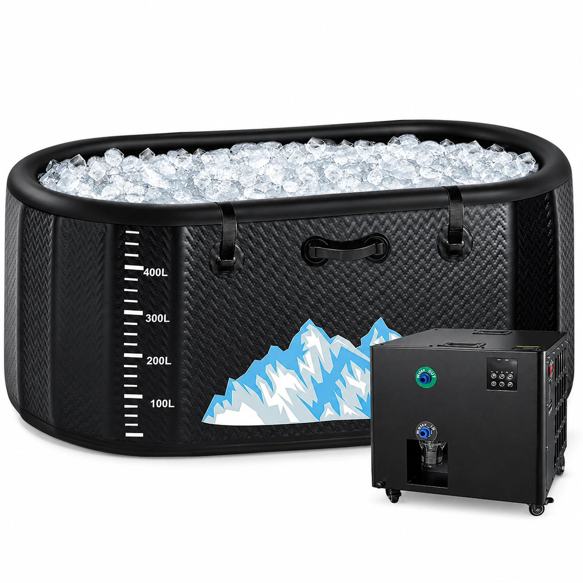 Cold Plunge Tub, 248 Gallon, 1 Horsepower, Heavy-Duty Ice Bath Tub for Athletes with Hot & Cold, Portable Inflatable Plunge Chiller with Water Treatment Kit, Immersion Therapy, Wifi (Black, 1 Set)