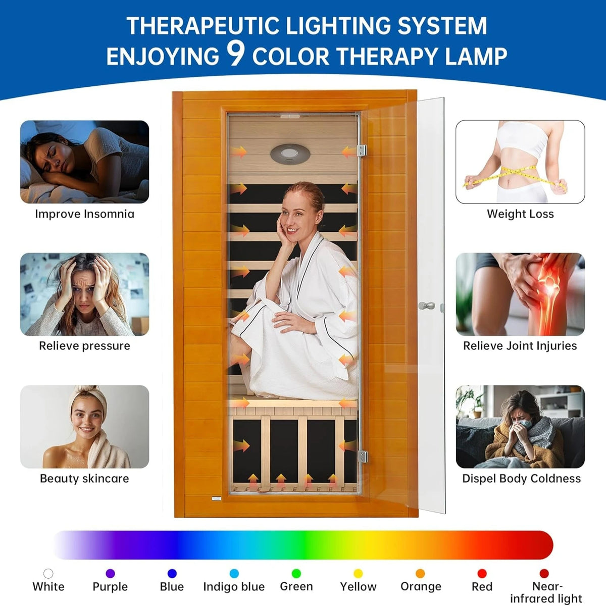 Infrared Sauna for Home, near Zero EMF Home Saunas for up to 2 Person, Indoor Dry Heat Sauna Room with Infrared Red Light Therapy, Bluetooth Speakers, Canadian Hemlock Wood — product view 3