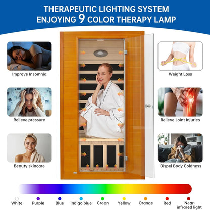 Infrared Sauna for Home, near Zero EMF Home Saunas for up to 2 Person, Indoor Dry Heat Sauna Room with Infrared Red Light Therapy, Bluetooth Speakers, Canadian Hemlock Wood — product view 3