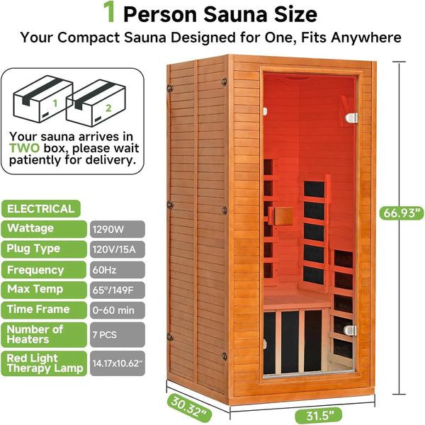 1-Person Full Spectrum Infrared Sauna with Red Light Therapy