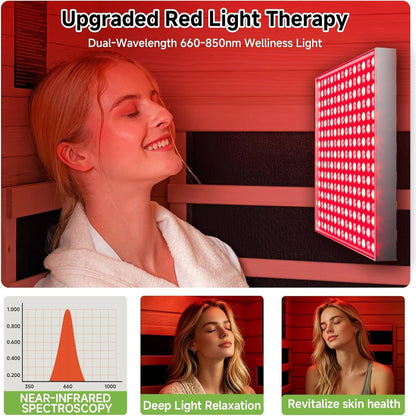 Infrared Sauna with 660 & 850Nm Red Light Therapy, Full Spectrum Sauna with 7 Heater, 1290W 120V, Fast Heat-Up, 1 Person Canadian Hemlock Wood Dry Sauna for Indoor, Home Gym, 31.5*30.3*67" — product view 6