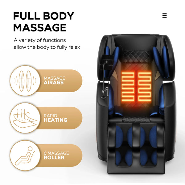 Zero Gravity Full Body Massage Chair with Airbags & Heat – Black