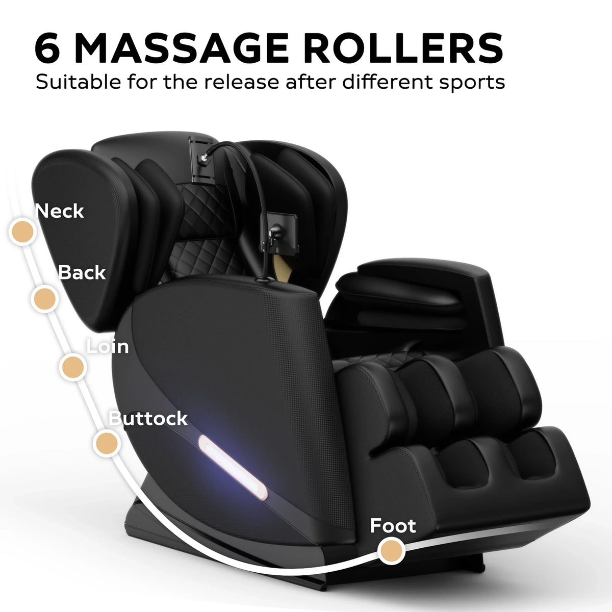 Massage Chair, Full Body Zero Gravity Massage Chair Electric Recliner Chair with Airbag Massage, Heat, Retractable Footstool, Bluetooth Audio Connection and Portable Stand, Black — product view 4