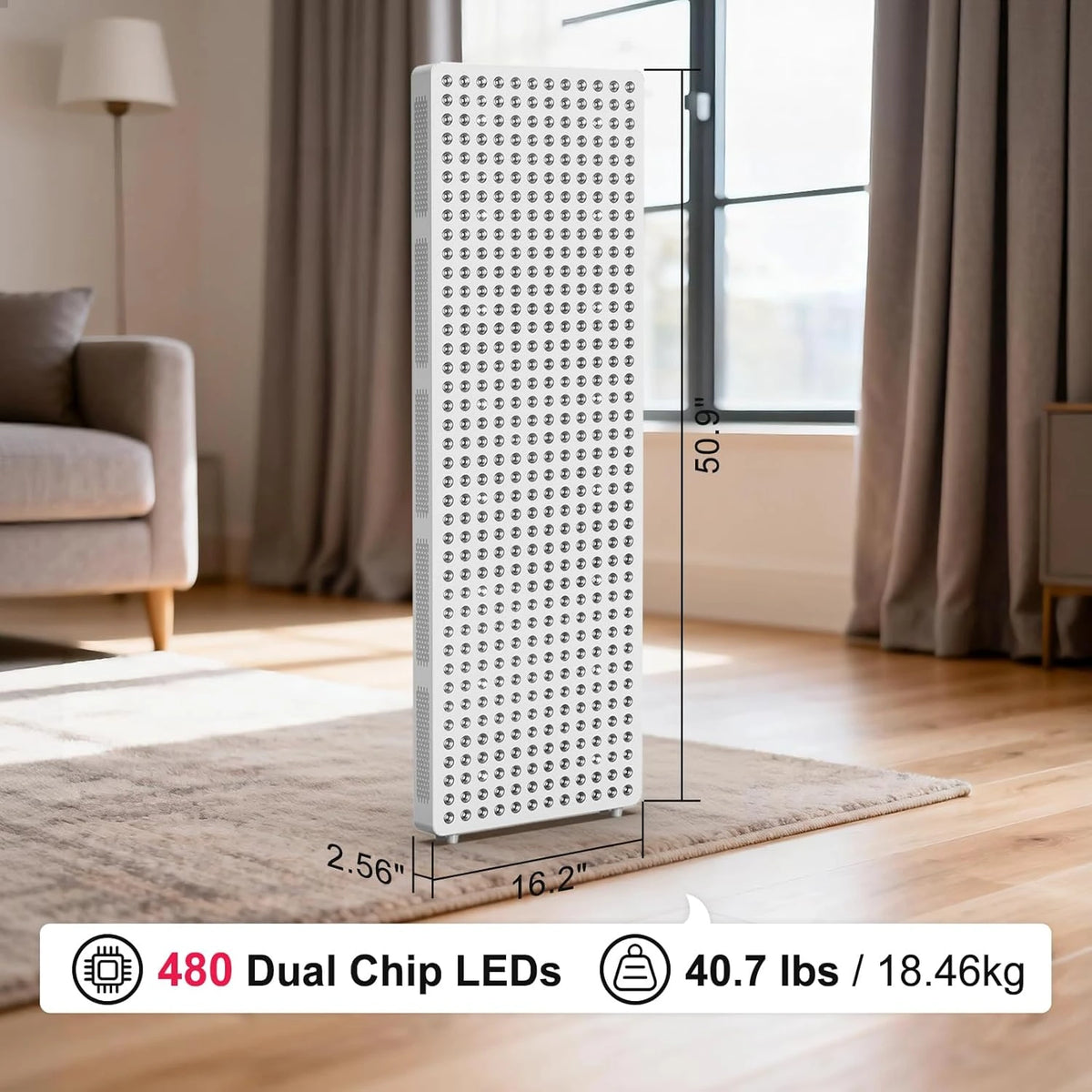 Red Light Therapy Full Body Panel, 480/630/660/810/830/850/1060Nm Blue Red near Infrared Light Device with 480 Dual Chip Clinical Grade Leds, Remote Control, Timer for Face, Body, BO-2400 — product view 2