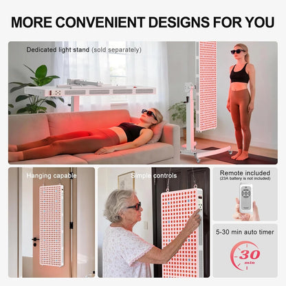Red Light Therapy Full Body Panel, 480/630/660/810/830/850/1060Nm Blue Red near Infrared Light Device with 480 Dual Chip Clinical Grade Leds, Remote Control, Timer for Face, Body, BO-2400 — product view 5