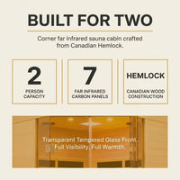 2-Person Corner Far Infrared Sauna Room - Hemlock Wood, Deluxe Transparent Glass Front, Large Capacity Home Sauna — Results & Stats